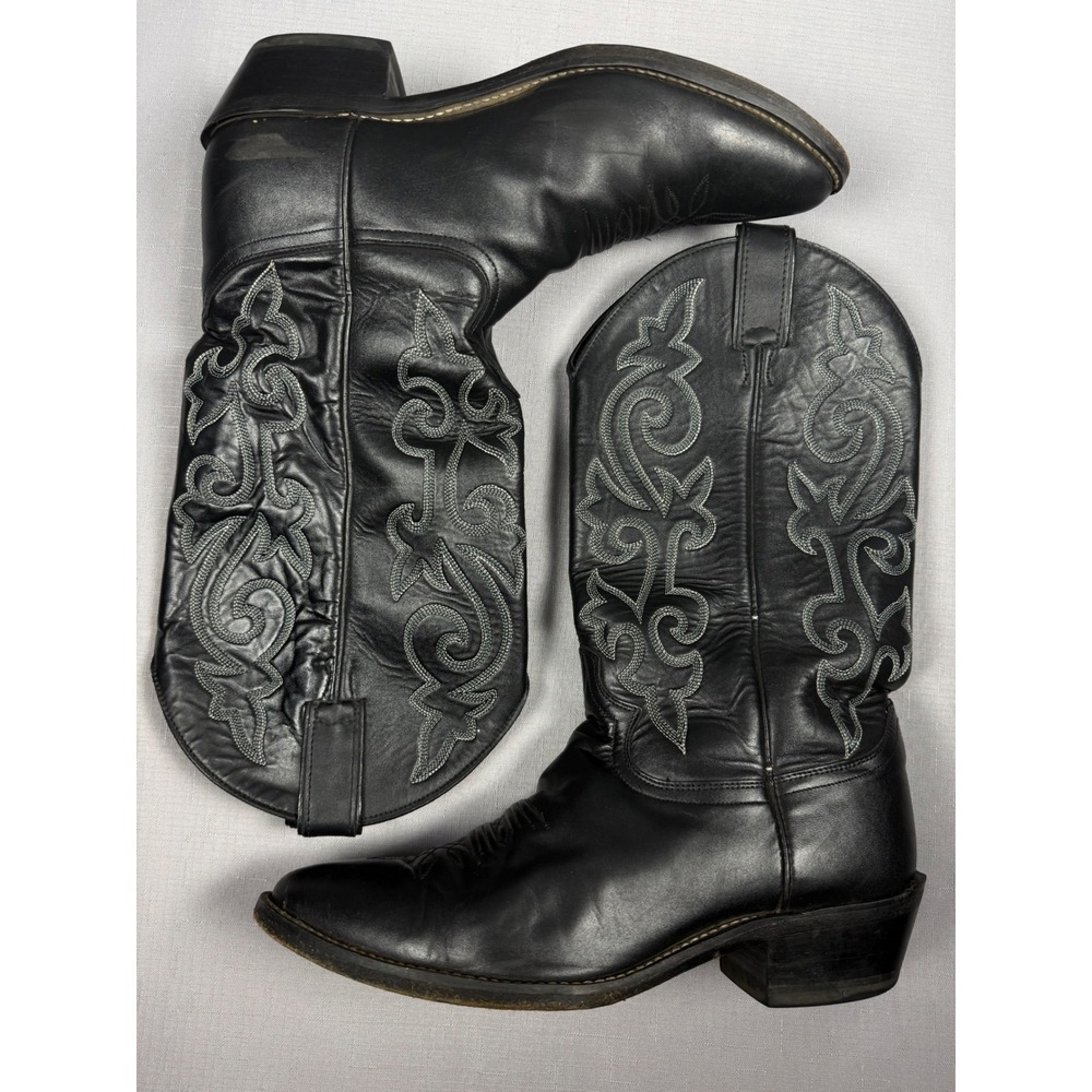Justin Boots 1409 Mens Black Leather Western Cowboy Boots Size 10 EE Wide